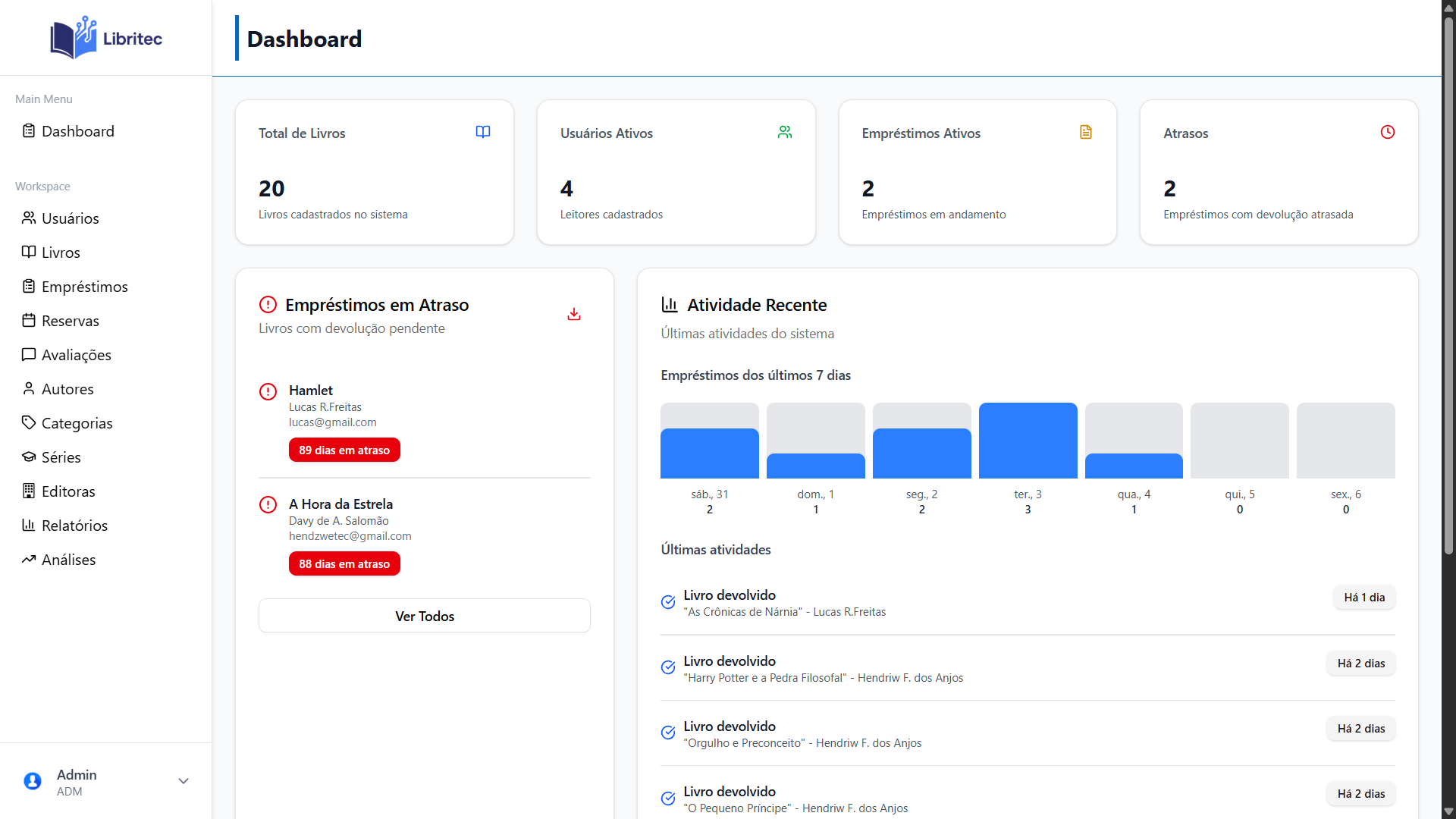 Interface do sistema Libritec